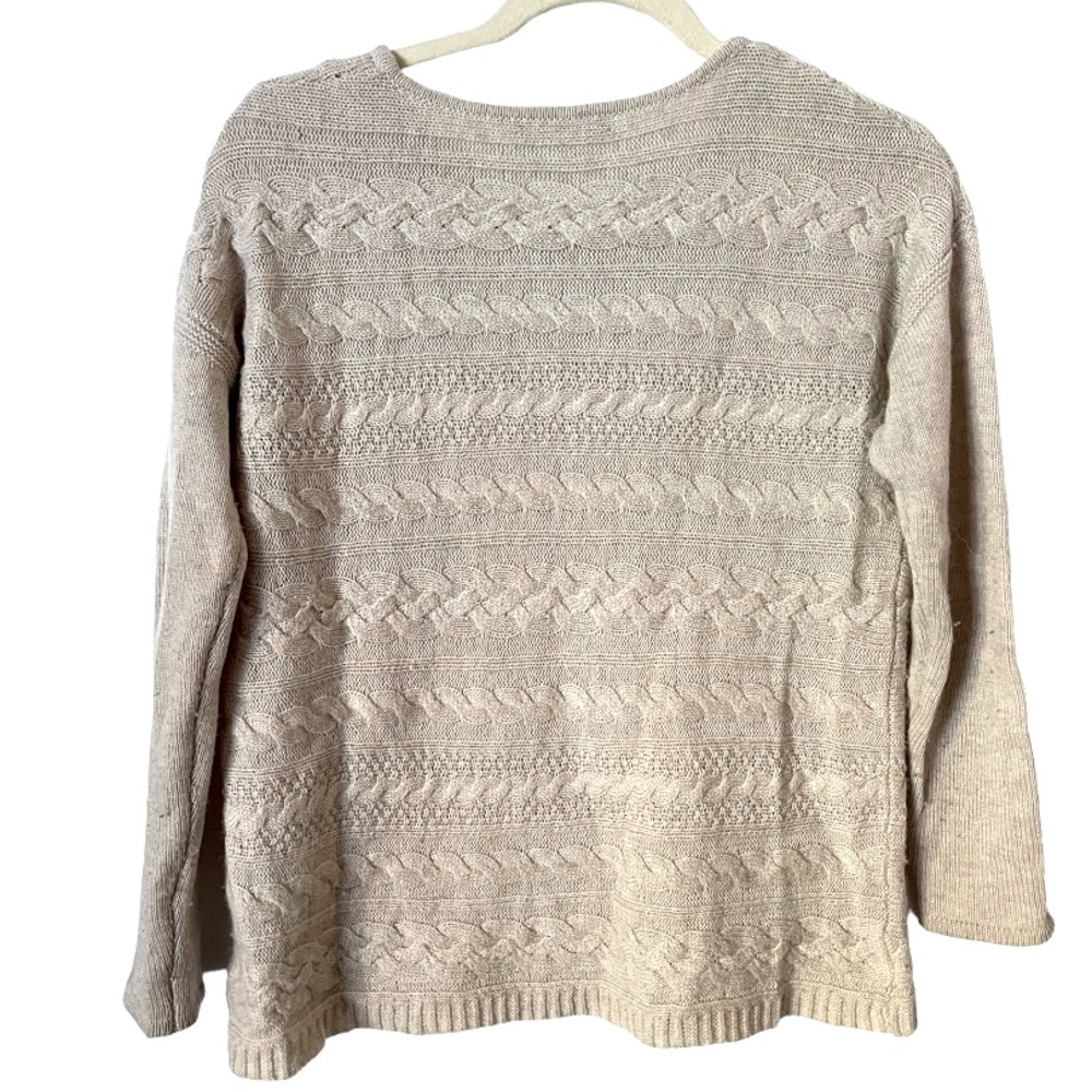 Claudia Nichole Tan Cream Merino Wool Cashmere Cable knit Crewneck Sweater XS - Picture 6 of 6